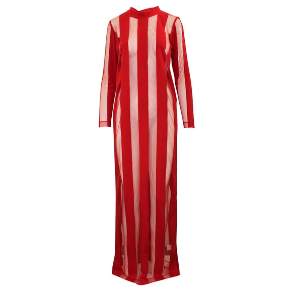 Sheer Red Striped Dress - Picture 1 of 9